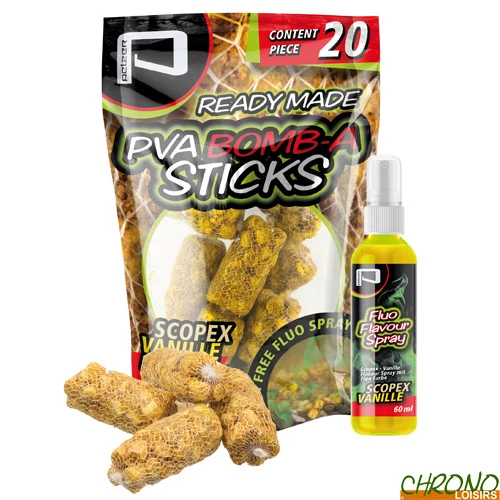 Stick PVA Pelzer Bomb-A Scopex Vanille + Booster Fluo (les 20) 1 Stick PVA Pelzer Bomb-A Scopex Vanille + Booster Fluo (les 20)